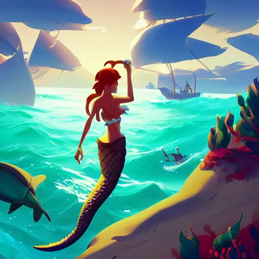 Image similar to painting mermaid treasure on sea of thieves game avatar hero smooth face median photoshop filter cutout vector, behance hd by jesper ejsing, by rhads, makoto shinkai and lois van baarle, ilya kuvshinov, rossdraws global illumination