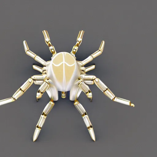 Image similar to 3 d render of a mechanical spider made of smooth white marble and gold