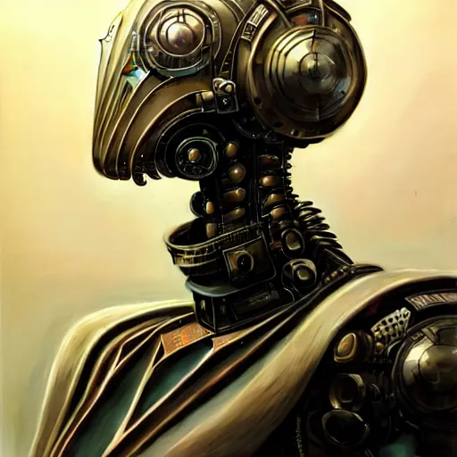 Image similar to low angle front shot of a cyberpunk gazmask robot character wearing a gazmask, intricate, elegant, highly detailed, centered, digital painting, artstation, concept art, smooth, sharp focus, illustration, artgerm, Tomasz Alen Kopera, Peter Mohrbacher, donato giancola, Joseph Christian Leyendecker, WLOP, Boris Vallejo