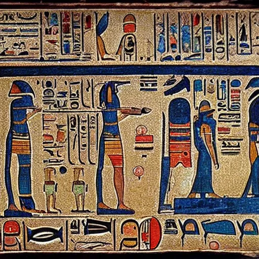 Prompt: A painting of Solar system by ancient Egyptians, high detailed