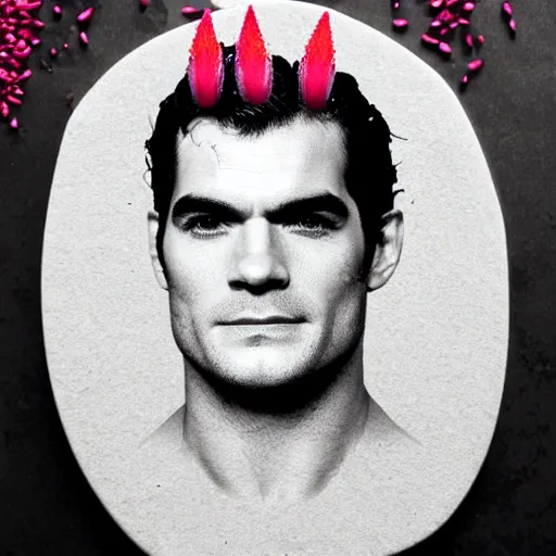 Prompt: dragonfruit portrait of henry cavill, made of dragonfruit seeds, inside a dragonfruit