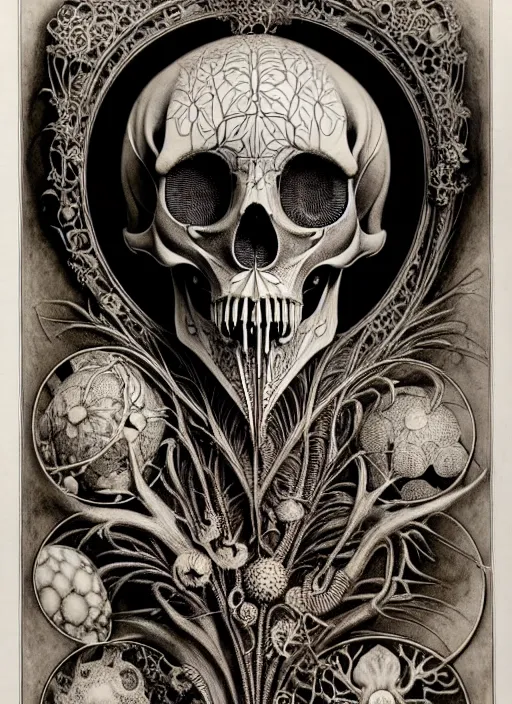 Image similar to art forms of nature by ernst haeckel, memento mori by arthur rackham, ornate antique porcelain beautiful skull mask, ultrasharp, photorealistic, hyperdetailed, octane render, polished, art nouveau, neo - gothic, gothic, intricate ornamental organic filigree, art nouveau botanicals, art forms of nature by ernst haeckel, horizontal symmetry, symbolist, visionary