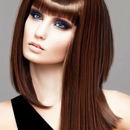 Prompt: avant runway hairstyle professional designer hair bangs, salon photography, high details