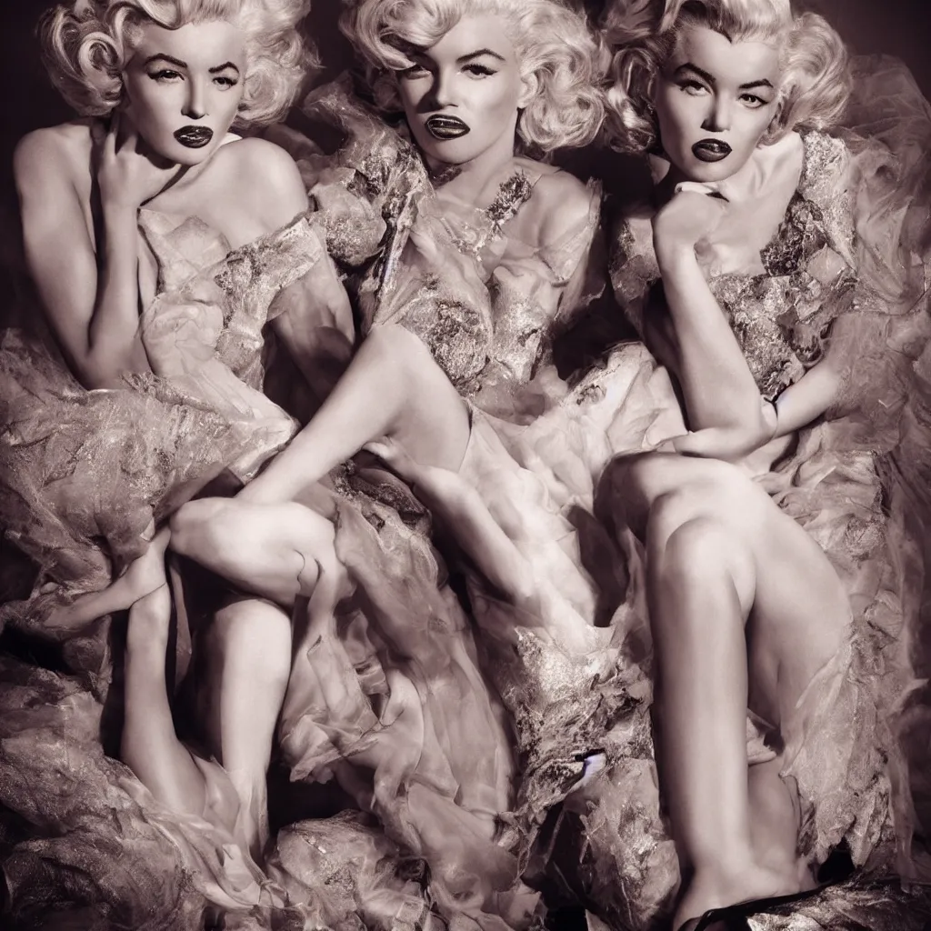 Image similar to estefania ferrario as marilyn monroe posing, hyperrealistic, fashion photoshoot