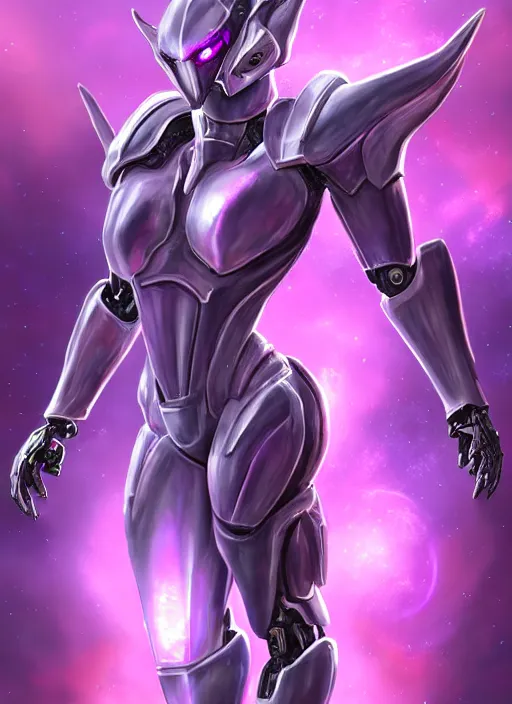 Image similar to cinematic goddess body shot, galactic sized beautiful stunning hot anthropomorphic robot mecha female dragon, sleek dragon head, metal ears, led purple eyes, smooth fuschia skin, nebula size, smooth silver armor, in space, epic proportions, macro epic size, epic scale, furry art, dragon art, giantess art, warframe fanart, furaffinity, octane