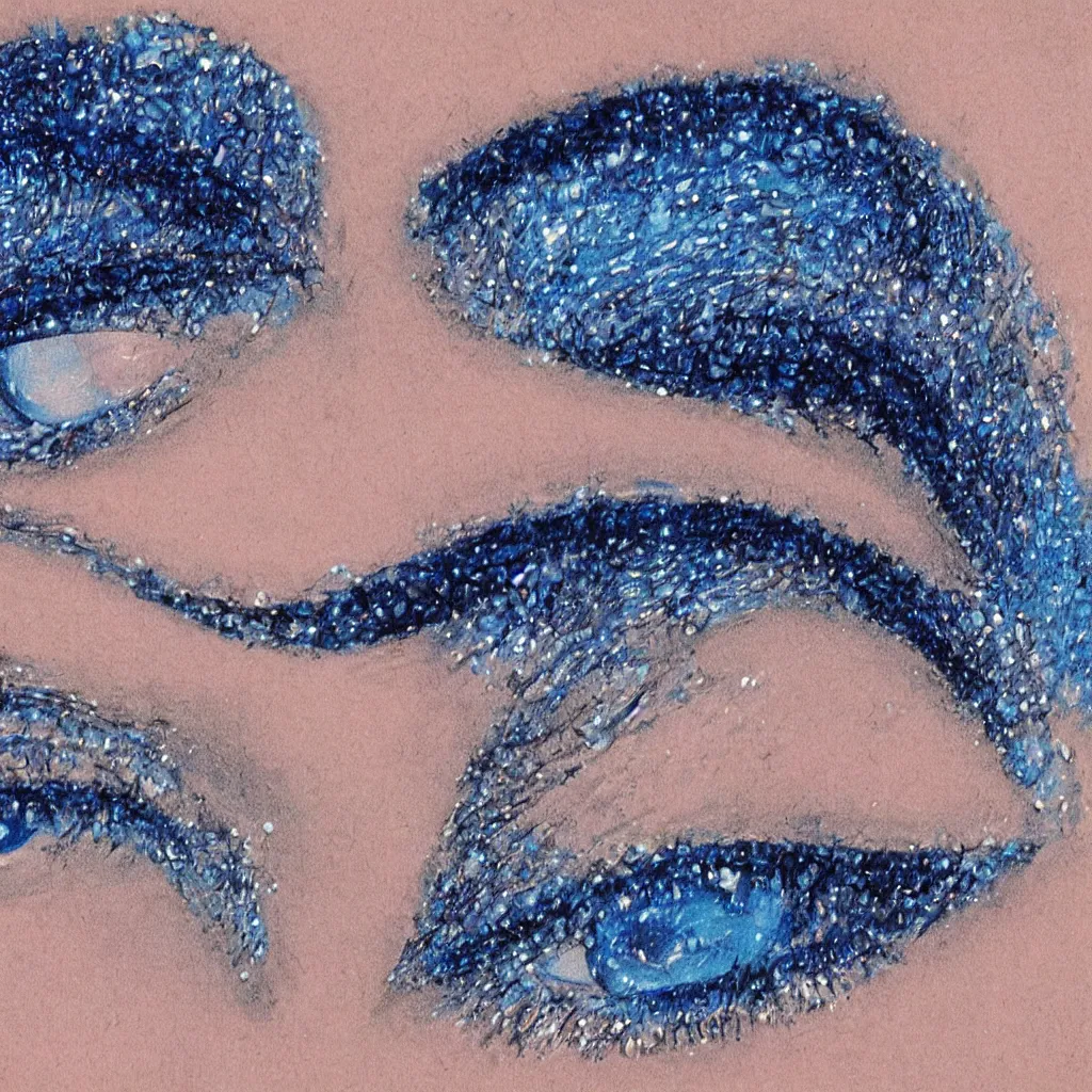 Prompt: 1 9 8 0 s professional airbrush illustration of eyes and crystals on a blue background