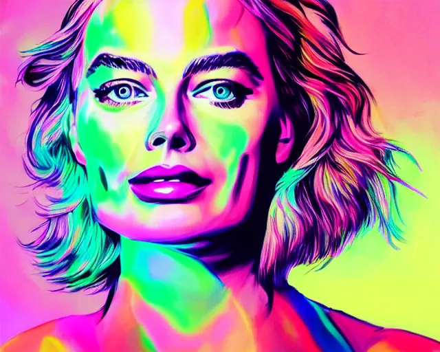 Image similar to neon art of margot robbie, hyper detailed, award winning