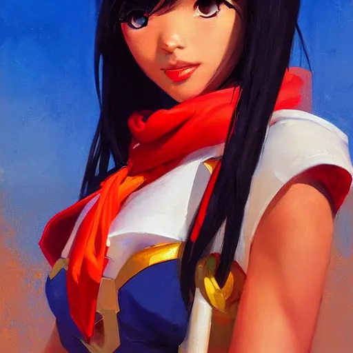 Image similar to greg manchess portrait painting of sailor mars as overwatch character, medium shot, asymmetrical, profile picture, organic painting, sunny day, matte painting, bold shapes, hard edges, street art, trending on artstation, by huang guangjian and gil elvgren and sachin teng