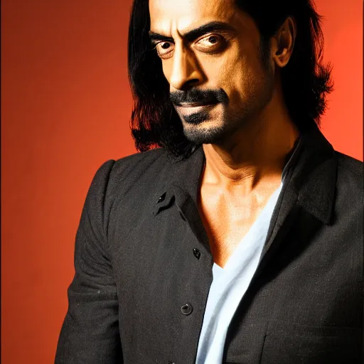 Image similar to portrait of arjun rampal, 1 0 0 mm, studio lighting, realistic