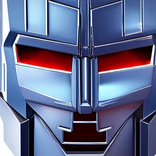 Image similar to Optimus Prime face, chromatic material, translucent, high details, 8k, sharp, realistic