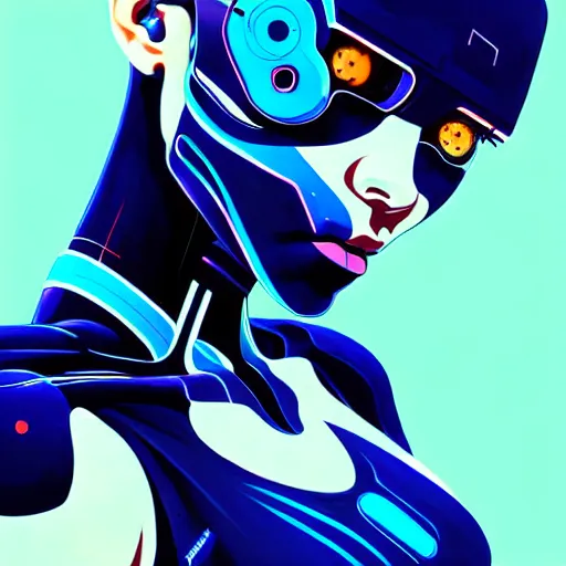 Prompt: cyborg - girl, highly detailed biomechanics, painting, dark blue and black color palette, intricate, high quality anime artstyle, in the style of ilya kuvshinov