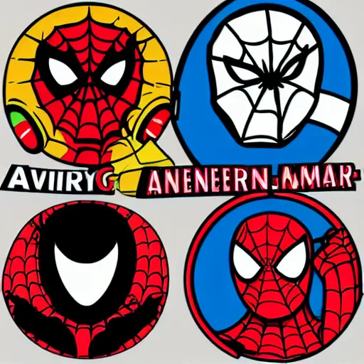 Image similar to a Avengers-Spiderman, svg sticker, vector art, wearing headphones, jamming to music