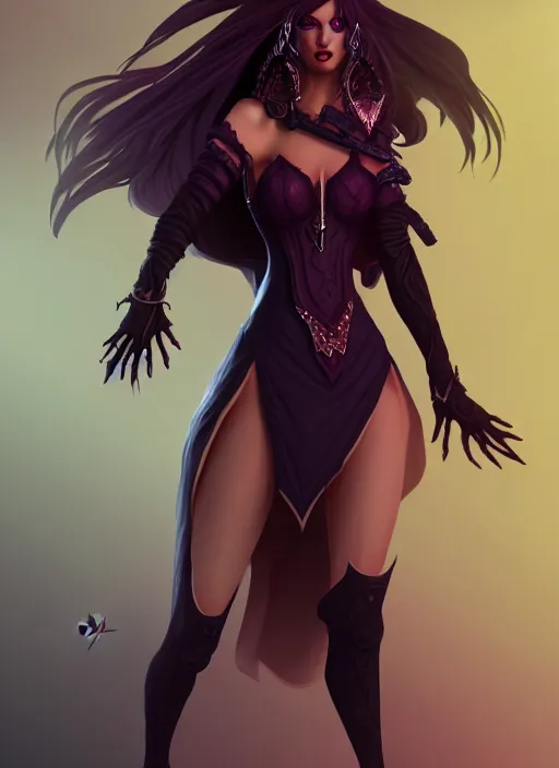 Image similar to dark sorceress with high heels, highly detailed, zeronis style, artstation, soft light, sharp focus, illustration, character design, concept art