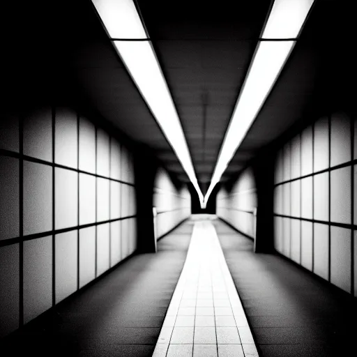 Prompt: The wide hallways in a futuristic prison underground, brutalist liminal architecture, sigma 85mm f/1.4, 4k, depth of field, high resolution, 4k, 8k, hd, full color