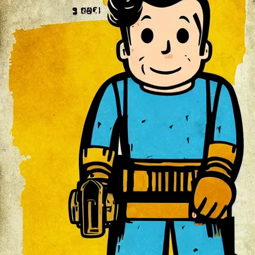 Prompt: fallout 4 vault boy poster