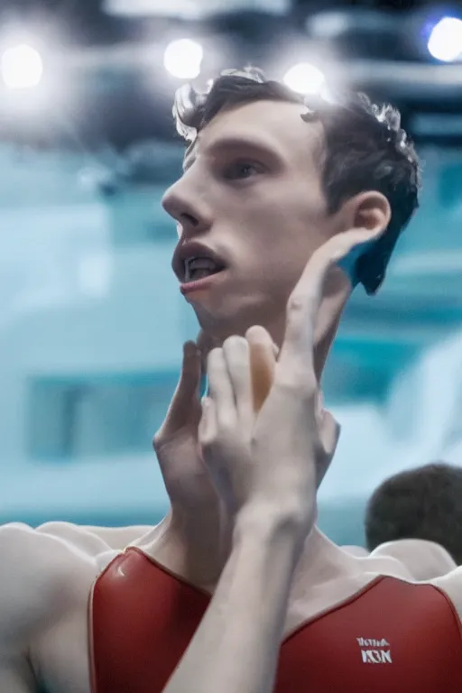 Image similar to troye sivan as an olympic diver, red weapon 8 k s 3 5, cooke anamorphic / i lenses, highly detailed, cinematic lighting