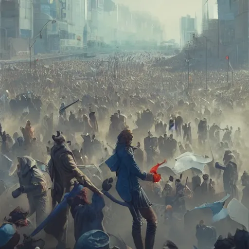 Image similar to people on strike, highly detailed,, artstation hd, deviantart, by madgwick,, greg rutkowski