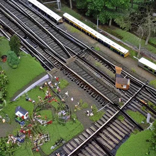 Prompt: large model railway viewed from above