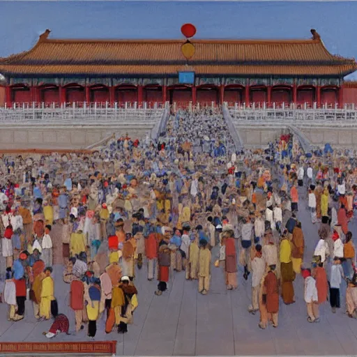 Prompt: the Forbidden City at noon, by Robert McCall, 8k,