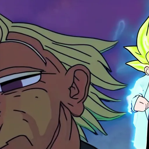 Prompt: rick sanchez of rick & morty going super saiyan