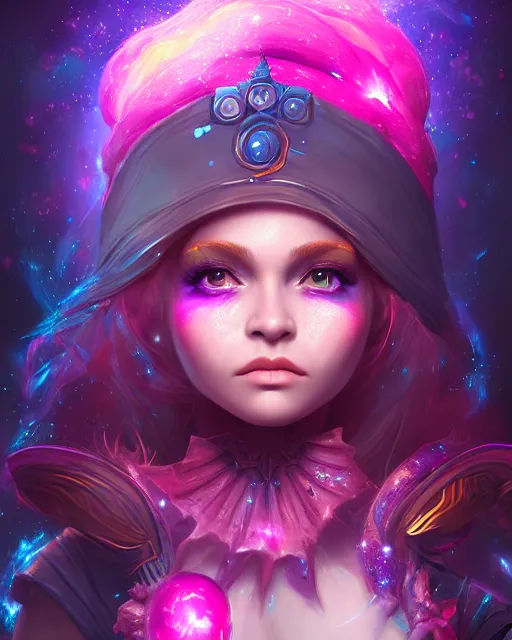 Image similar to ultradetailed rpg character portrait of a cute nebulapunk witch, digital art,, intricate, sharp focus, trending on artstation hq, deviantart, volumetric lighting, unreal engine, octane render