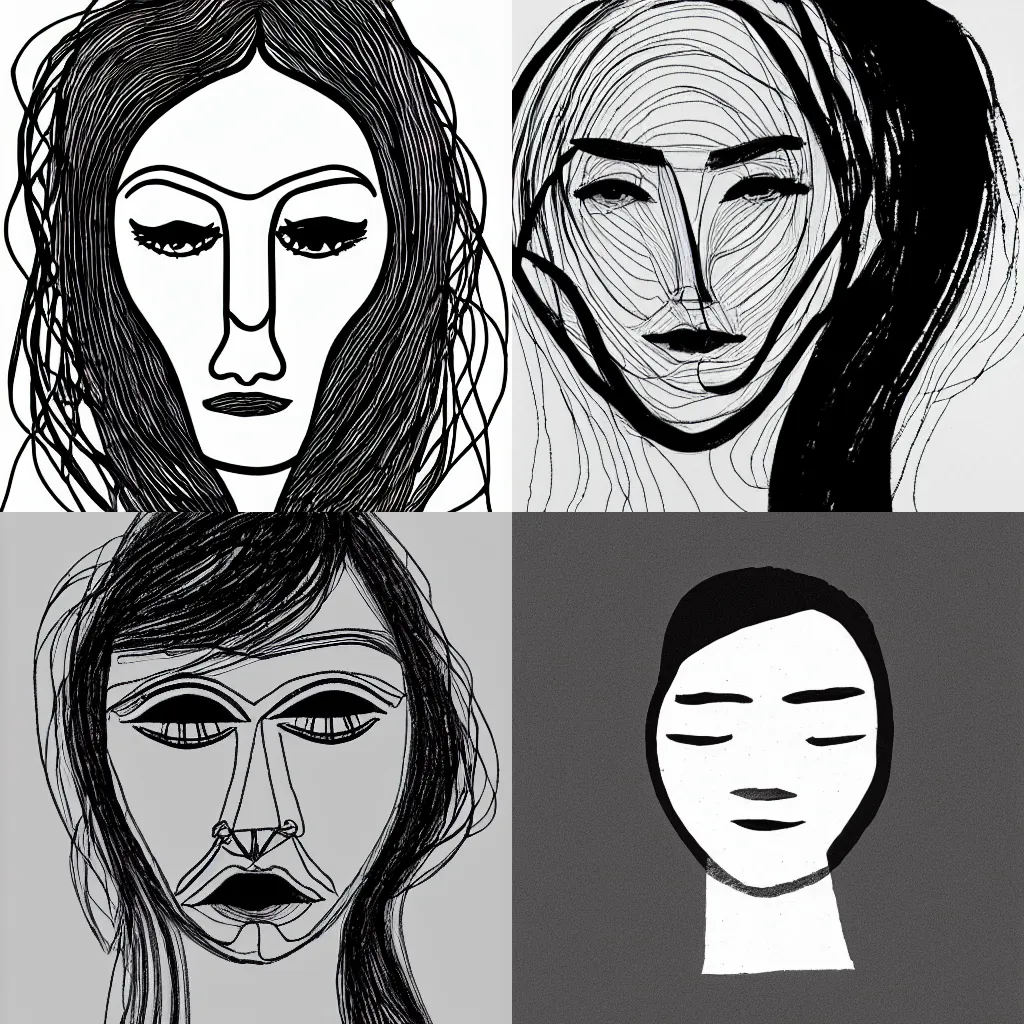 Prompt: minimal face woman drawn by one continuous line