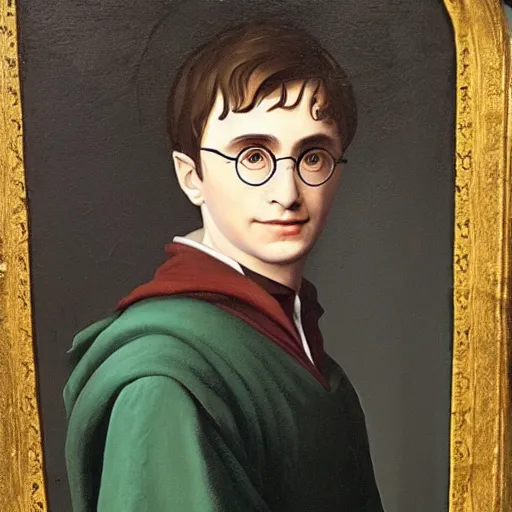 Image similar to a renaissance style portrait painting of Harry Potter