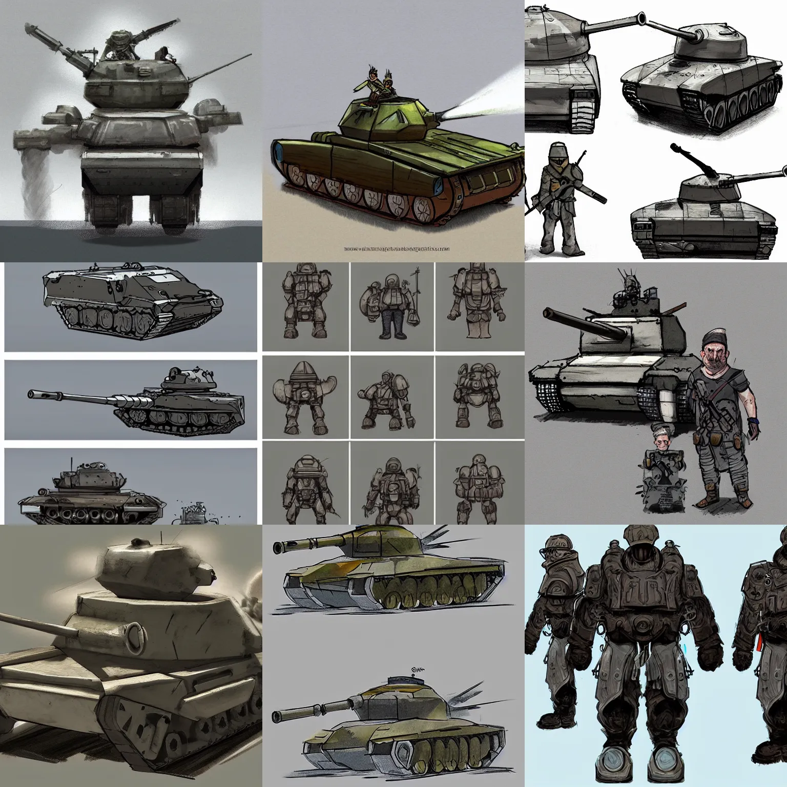 Prompt: people with tank heads, concept art