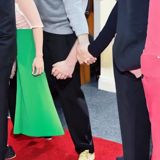 Image similar to red carpet press photo of Pete Davidson holding hands with Master Chief