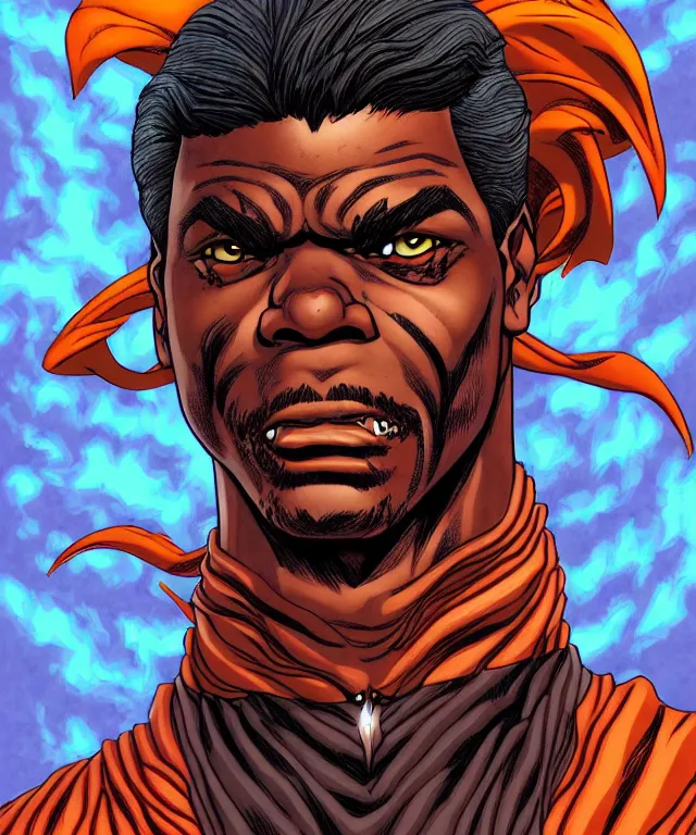 Prompt: a ( fantasy comic ) ( cover art ) upper body portrait of ( keith david 1 9 8 8 ) as a monk, digital illustration by ken taylor and sana takeda and kentaro miura, fine inking lines, vivid colors, dnd, photorealistic, hd, 4 k, trending on artstation