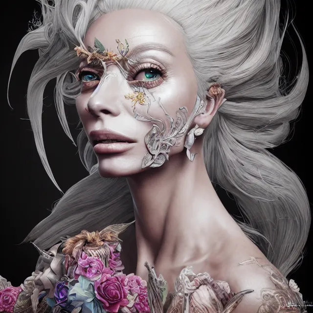 Image similar to the portrait of isabelledeltore as an absurdly beautiful, graceful, elegant, sophisticated, an ultrafine hyperdetailed illustration by kim jung gi, irakli nadar, intricate linework, bright colors, octopath traveler, final fantasy, unreal engine 5 highly rendered, global illumination, radiant light, detailed and intricate environment