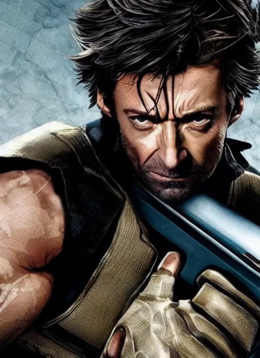 Image similar to hugh jackman as solid snake, portait