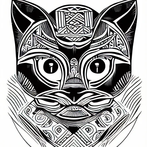 Image similar to tattoo sketch of a cat with one eye, a draft, maori ornament, polinesian style, minimalism, line art, vector