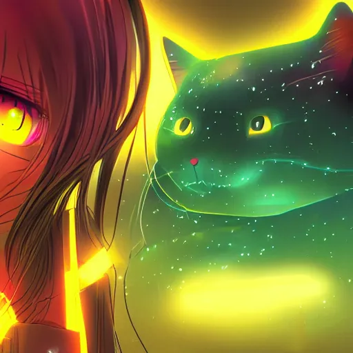 Prompt: anime girl close up beautiful extremely detailed neon city dusk robot cat