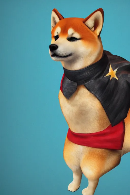 Prompt: full body portrait of a Shiba Inu wearing a superhero costume, illustration, hyper realistic, 8k