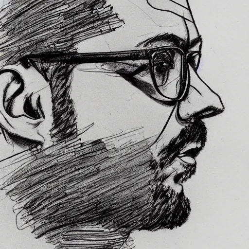 Image similar to a realistic yet scraggly portrait sketch of the side profile of a stern and sophisticated george michael, trending on artstation, intricate details, in the style of frank auerbach, in the style of sergio aragones, in the style of martin ansin, in the style of david aja, in the style of mattias adolfsson