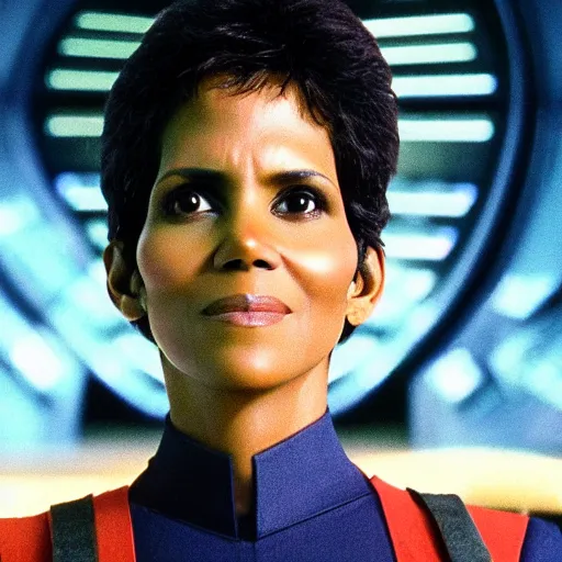 Prompt: a beautiful full body photograph of halle berry as a star fleet officer from star trek next generation, symmetrical face, extreme realism and detail, 8 k, completely framed, direct lighting, 3 5 mm photo, photorealistic, sharp focus