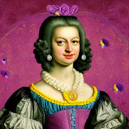 Prompt: baroque portrait Lisa Frank