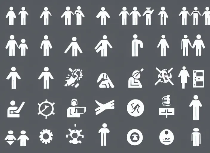 Image similar to a set of symbols and pictograms of people, technical manual graphic, logo design