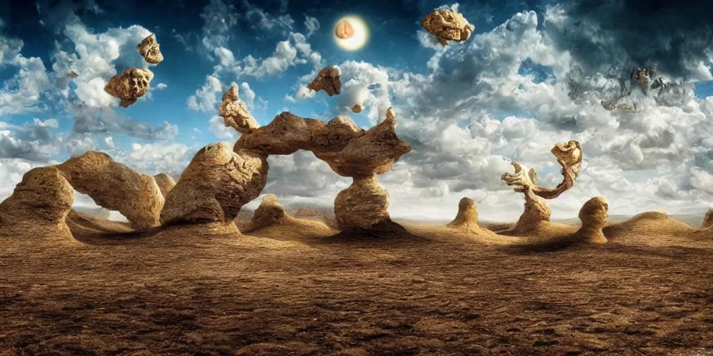 Image similar to surrealist alien landscape, realistic photography, salvador dali, 8k, hd