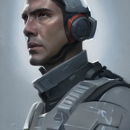 Image similar to portrait of a man by greg rutkowski, a soldier of the galactic federation wearing a gray and black tactical gear, star wars expanded universe, highly detailed portrait, digital painting, artstation, concept art, smooth, sharp foccus ilustration, artstation hq