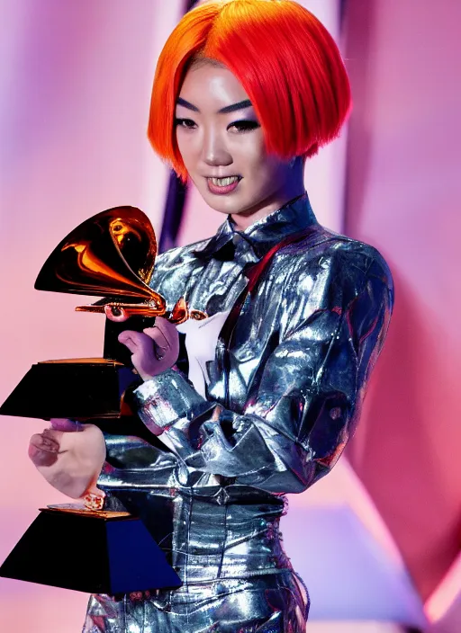 Image similar to rina sawayama winning a grammy award, red weapon 8 k s 3 5, cooke anamorphic / i lenses, highly detailed, cinematic lighting