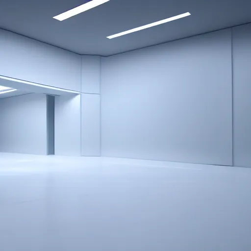 Image similar to a white room 1 2 ft long x 1 0 ft wide x 8 ft tall, geometrically perfect, clean and empty, sci fi spaceship futuristic paneling unreal engine, general studio lighting, 8 k,