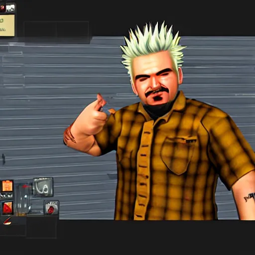 Image similar to in-game screenshot of Guy Fieri in Garrys Mod (2006)