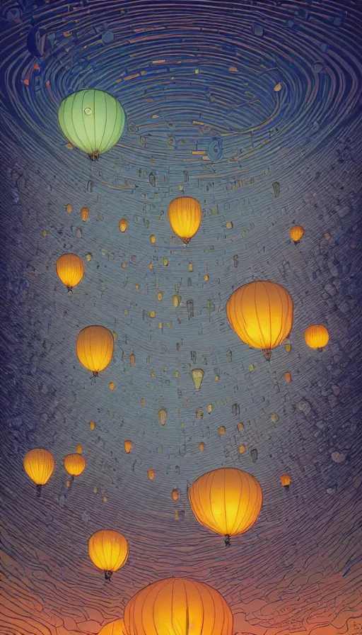 Image similar to million luminous lanterns floating on cosmic cloudscape, futurism, dan mumford, victo ngai, kilian eng, da vinci, josan gonzalez