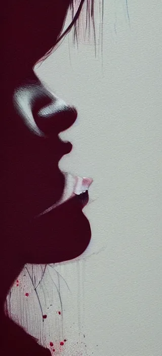 Image similar to profile side view closeup of smoke coming from the lips of a young filipino woman, thick swirling smoke, by conrad roset, long paint brush strokes, dramatic lighting, painting trending on artstation