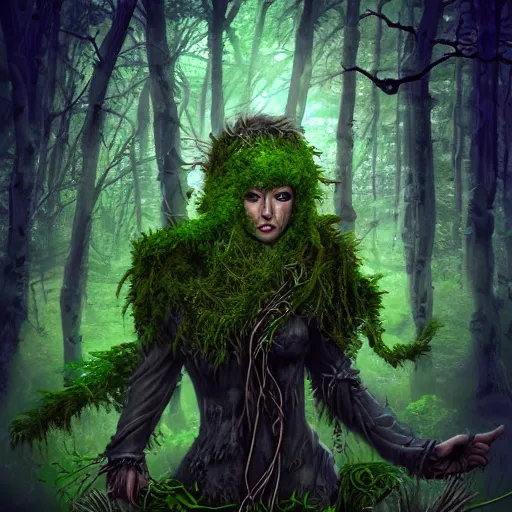 Image similar to a druid covered in moss and vines in the style of anti-art trending on artstation deviantart Pinterest detailed High Resolution HD 8k