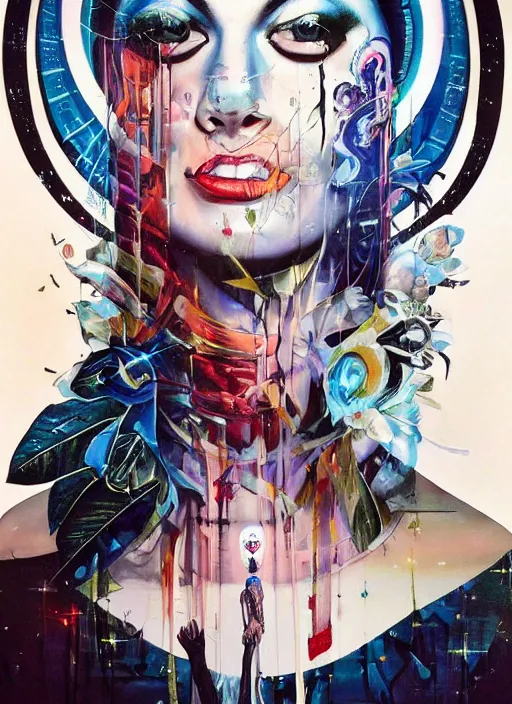 Image similar to gorgeous magic cult psychic woman smiling, third eye, subjective consciousness psychedelic, epic surrealism expressionism symbolism, story telling, iconic, dark robed, oil painting, symmetrical face, dark myth mythos, by Sandra Chevrier, Noriyoshi Ohrai masterpiece