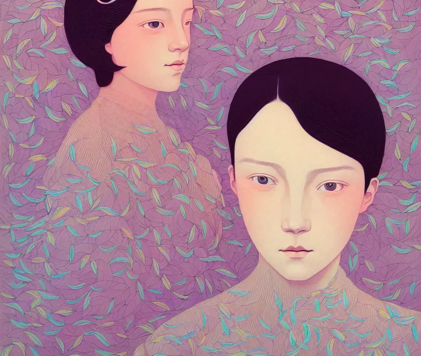 Prompt: portrait painting of a female, surrealism, children's illustration, aesthetically pleasing natural and pastel colors, art by victo ngai, portrait