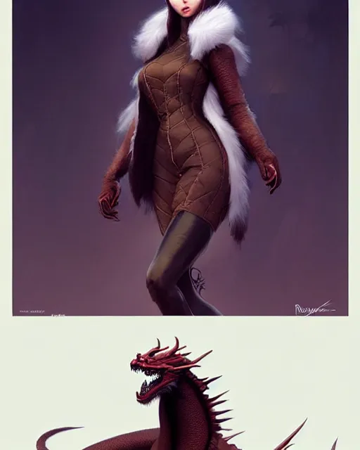 Image similar to dragon hunter wearing a fur - lined dragonhide jacket!!! beautiful and elegant female!! symmetry, character concept art, sharp focus, illustration, artgerm!! greg rutkowski! wlop!! ilya kuvshinov!! charlie bowater! octane render! unreal engine 5! highly rendered!! trending on artstation!!!